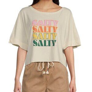 Roxy Women's Salty Stack Short Sleeve T-Shirt in Egret size L NWT
